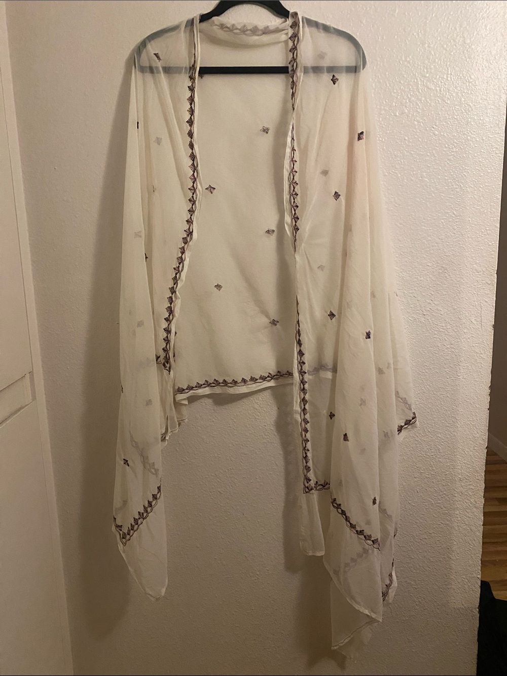 Lightweight Cream Embroidered Shawl